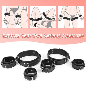 BDSM Bondage Wrist Thigh Cuffs and Ankle Sex Restraints Set, Adjustable Leg Straps Handcuffs