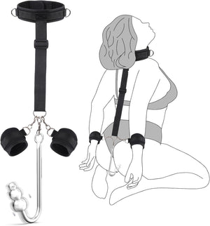 Vibrating Anal Hook BDSM Sex Bondage - Neck to Wrist Restraints Kit, Sex Toys for Couple