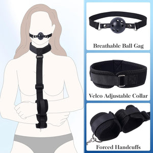 BDSM Bondage Neck to Wrist Restraints Kit with Ball Gag Couples Sex Toys Roleplay & Bedroom Fun