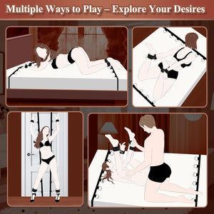Sex Bondage BDSM Kit for Couples, Under Bed Restraints System with Adjustable Wrist & Ankle Cuffs