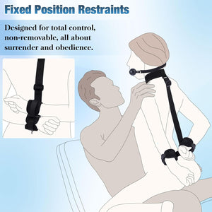 BDSM Bondage Neck to Wrist Restraints Kit with Ball Gag Couples Sex Toys Roleplay & Bedroom Fun