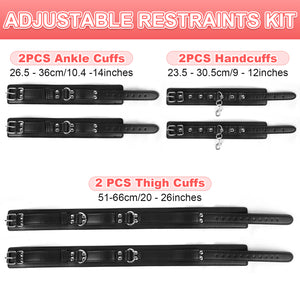 BDSM Bondage Wrist Thigh Cuffs and Ankle Sex Restraints Set, Adjustable Leg Straps Handcuffs