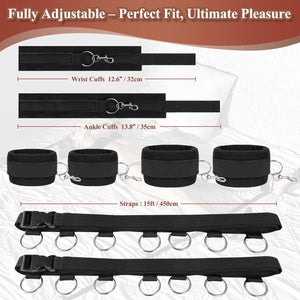 Sex Bondage BDSM Kit for Couples, Under Bed Restraints System with Adjustable Wrist & Ankle Cuffs