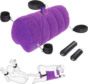 Sex Pillow with Bondage Cuffs – Inflatable Positioning Cushion for Couples, Vibrator Holder Sex Furniture for Bedroom
