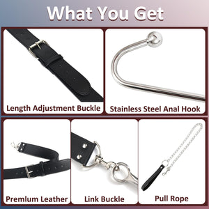 Bondage Collar Anal Hook Sex Leash Bondage Harness Set with Adjustable Handcuffs & Chain Leash Collar SM