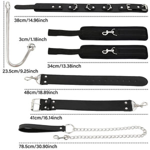 Bondage Collar Anal Hook Sex Leash Bondage Harness Set with Adjustable Handcuffs & Chain Leash Collar SM